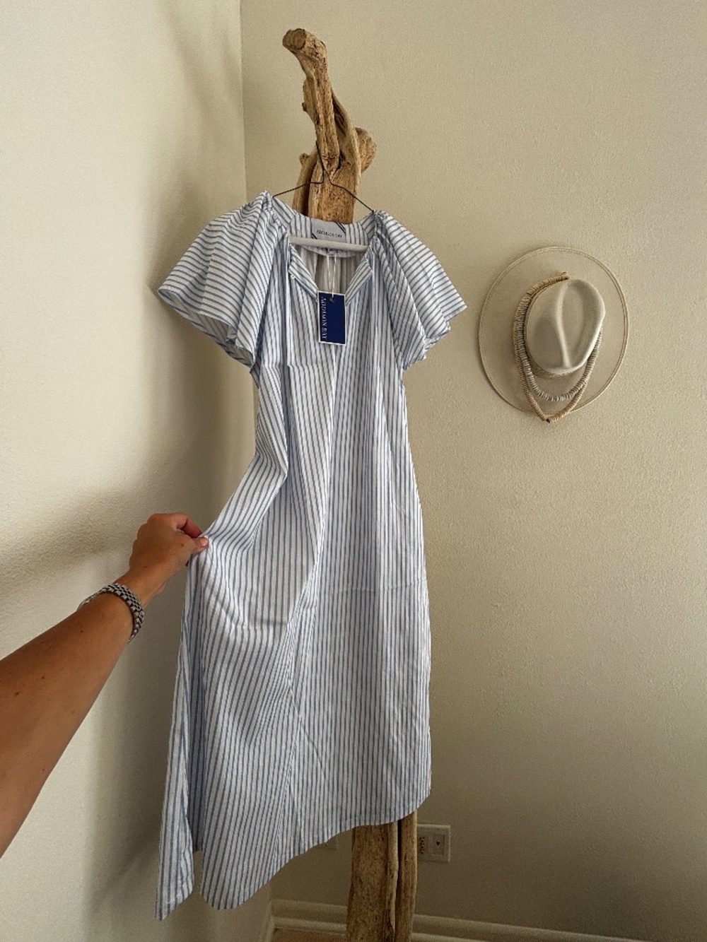 Addison Bay Grace Dress White Hydrangea Stripe Blue & White XS NWT